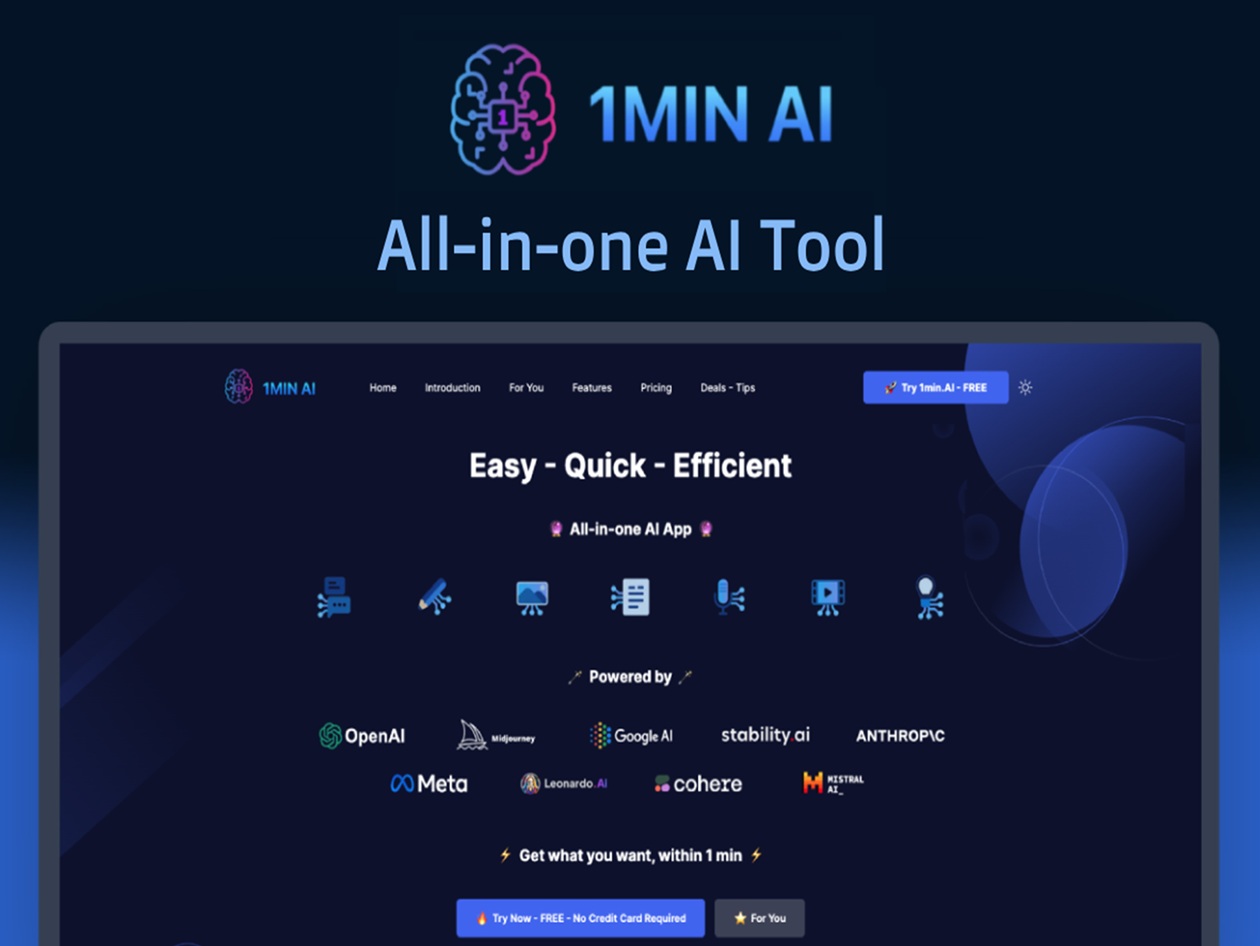 Your new AI-powered team costs less than $80—meet 1min.AI
